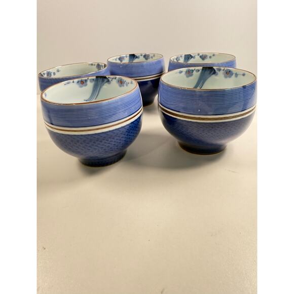 Set of 5 Japanese Ceramic Tea Cups Blue Asian Teacups from Tokyo Japan NIB - Picture 4 of 5
